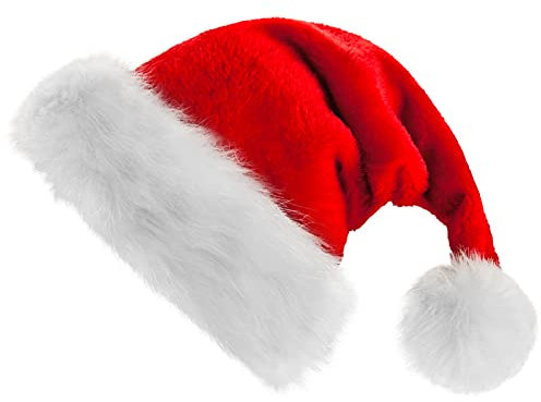 WLLHYF Weihnachtsmütze Nikolausmütze klassischer Rote Samtkomfort Santa Plüsch Warm Dicker Fellrand Weihnachtsmann Mütze für Herren Damen Weihnachts Weihnachtsfeiern Weihnachtskonzert (Rot/Erwachsene)