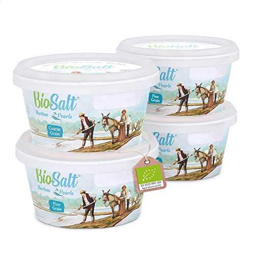 BioSalt Nortem Pearls Sal Marina Virgen Ecológica 3x200 g Fina + 1x200 g Gruesa. Sal Gourmet 100% Natural. Rica en Minerales. Cocina Sana. Sin Refinar, Sin Conservantes.
