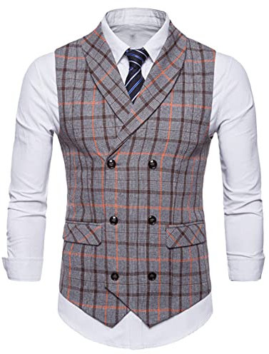 Youllyuu Slim Dress Vest Herren Ärmellose Jacke Plaid Business Anzug Weste Casual Große Größe Weste, coffee, XXXL