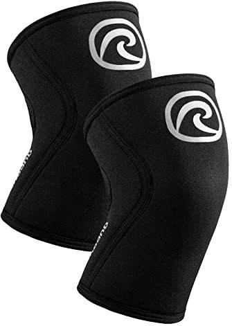 Rehband Benda per ginocchio Powersport, fascia per ginocchio per Cross Fit e allenamento pesante in neoprene da 5 mm, Colore:Argento/Nero - 1 Paio, Misura:XL
