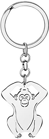 LONYOO Afrique Gorille Porte Clés Voiture Porte-clés Porte-monnaie en Acier Inoxydable Singe Bijoux Cadeaux Femmes Filles Charms (Plaqué Argent)