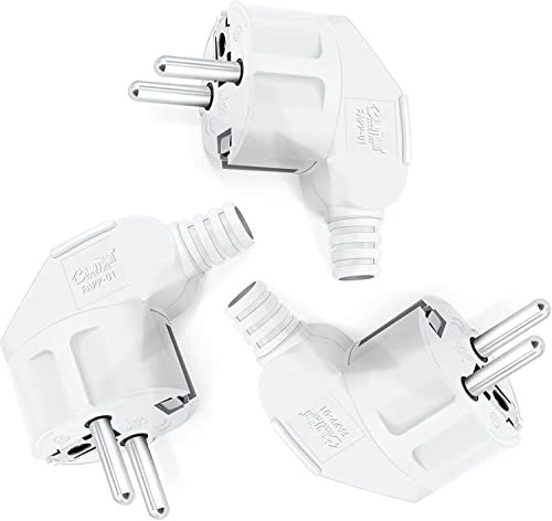 Schuko Stecker Winkelstecker 3 Stücke, Schutzkontakt-Stecker mit Knickschutztülle, Stecker 250V (16A), PABANCE Stromstecker Winkelstecker Aussen Wasserdicht, für 8-10mm Kabel, Weiß