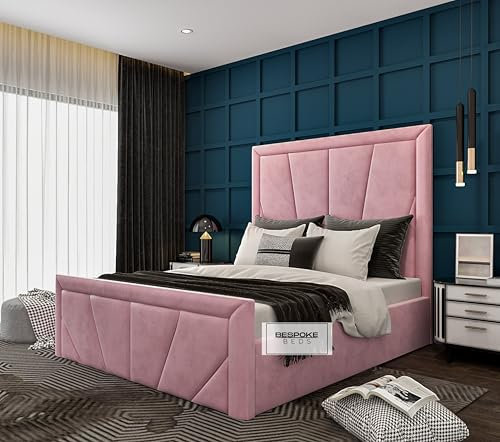 Upholstered Ottoman Storage Bed | King Size Bed with Storage | Velvet Double Bed Frame | Bed Frames (Pink Plush Velvet, 3FT Single)