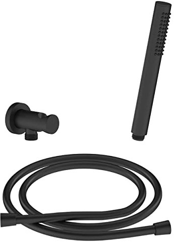 CHRIS BERGEN Brausegarnitur - SET aus Stabhandbrause, Wandanschlussbogen und Brauseschlauch - in Schwarz matt