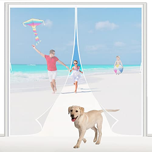 Tenda zanzariera Magnetica 220x240cm Zanzariere su Misura Adsorbimento Magnetico Pieghevole Impedendo Insetti di Entrare per Porte Scorrevoli, Garage Bianco