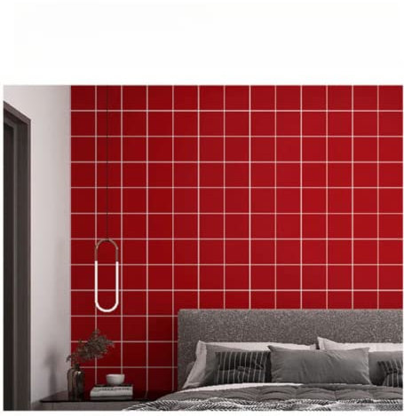 SAIMEYI PVC Material Self-Adhesive Wallpaper with White, Yellow, Green and Red Checkerboard Pattern, 3D Wallpaper, Waterproof Wallpaper for Bedroom, Living Room, Kitchens and Bathrooms (3 m, Red-1016)