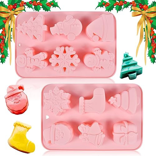 Silikonform Weihnachten,2pcs Weihnachts Silikonformen, 6 Hohlräume Silikonform Weihnachten,3D Weihnachten Silikonform,Weihnachten Silikonform für Backen,Schokolade,Weihnachten,Lebkuchen,Gelee,Seife