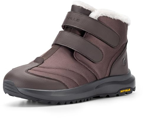 FitVille Mens Extra Wide Snow Winter Boots, Fur Lining Outdoor Boots Lightweight Waterproof Insulated Easy On&Off Copper Brown 8 UK Wide