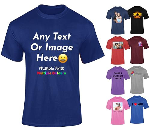 Navy Personalised Mens T-Shirts UK - Customise With Any Text And Photo, Long-Lasting Print Medium