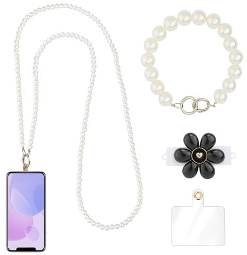 Long Phone Lanyard Pearl Wrist Strap, Universal Cellphone Clip Chain Holders With Durable Patches, Shoulder Neck Strap Key Chain Holder for Phone Case Fit Most Smartphones