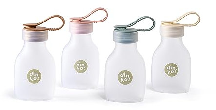 Dinka! 4 Pcs Soft Silicone Reusable Breast Milk Storage Bottles, Leak-Proof, BPA Free, Fridge or Freezer, Large Capacity of 240ml/8oz, A Breastfeeding Essential