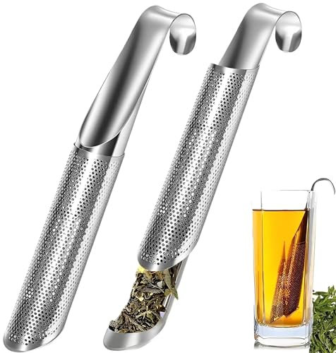 Lot de 2 Filtre à Thé, Filtres à thé en Acier Inoxydable, Pipe à Thé Passoires de Diffuseur, thé Réutilisable à Thé Tube Maille Fine de Thé Filtre, à long Manche Passoire, thé en Vrac, épices