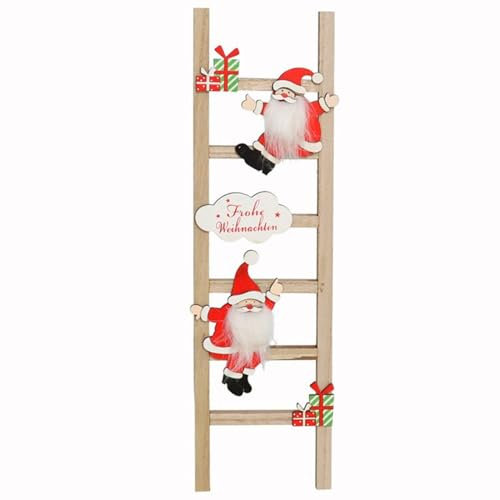 Acan Tradineur - Scala decorativa natalizia di Babbo Natale, in legno MDF, decorazione, Babbo Natale, casa, 42 x 12 x 1,8 cm