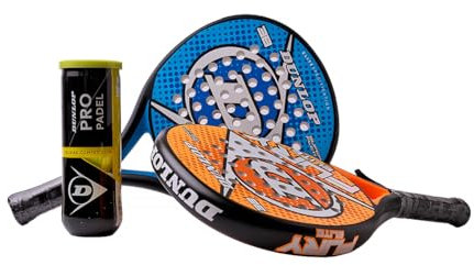 Pack 2 Palas de Padel Dunlop Fury (Naranja, Azul) + Bote de Pelotas Dunlop Padel Pro