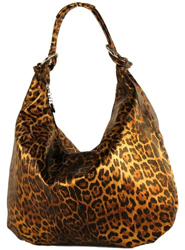 modamoda de 337 Damen Leder Schultertasche Shopper Large handmade in Italy, Farbe:Leo/Goldbraun_Hell/Metallic