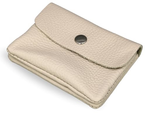 Brise Art Geldbörse Damen Leder Mini Handgemachte Portemonnaie Damen Klein Geldbeutel 2 Fächer Stylisch Verschließbar mit Druckknopf und Zipper Made in Italy (Beige)