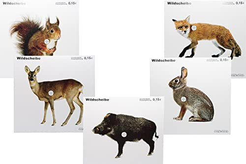 OAKWOOD Zielscheiben 14x14 oder 17x17 | Verschiedene Motive | Luftgewehr Pistole Softair Airsoft CO2 Schießscheibe für Kugelfang 50/100/150 Stück (14x14, Wildmotiv (150))