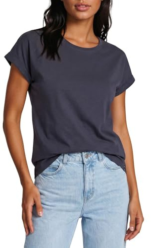 DENIMFY Tshirt Damen Baumwolle Regular Fit DFSophie Rundhals Kurzarm | Oberteile Top Sommer Einfarbig Streifen Grün Blau Navy S M L XL XXL