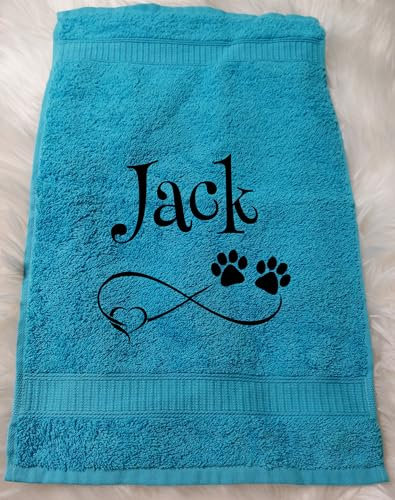 Wuff-Dogsworld Hundehandtuch mit Namen Bestickt Größenwahl Liebe Hund Tier Katze Herz Handtuch saugfähig Welpe Geschenk Züchter Welpenkäufer Pfotentuch