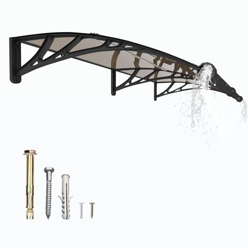 GUANSU-CN Marquesina para Puerta Exterior 200x80CM,Tejadillo de Protección con Fregadero de Drenaje contra Lluvia y Rayos UV,Cubierta de Policarbonato para Puertas,Ventanas,Porches,Patios y Terrazas
