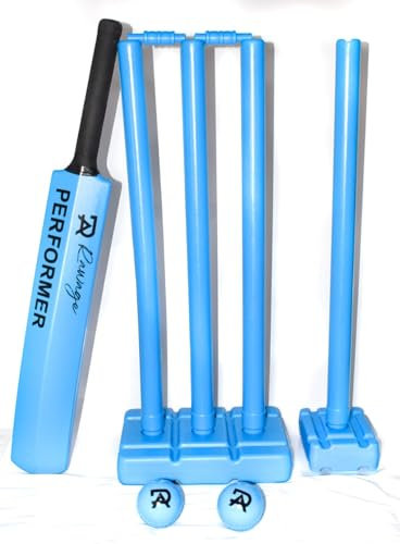 Rawage Cricket Bat set size 5 Cricket Set- 1 Cricket Bat, 2 Cricket Balls, 1 Cricket Stump, 3 Cricket Wickets, 2 Bails & PVC Cricket Bag - Plastic Cricket Set & Kids Cricket Set (Blue1)