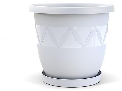 Plastard Blumentopf mit passenden Untersetzer Durchmesser 47 cm mit Untersetzer Farbe Weiß runder Pflanzkübel Blumenkübel Gartentopf aus Kunststoff