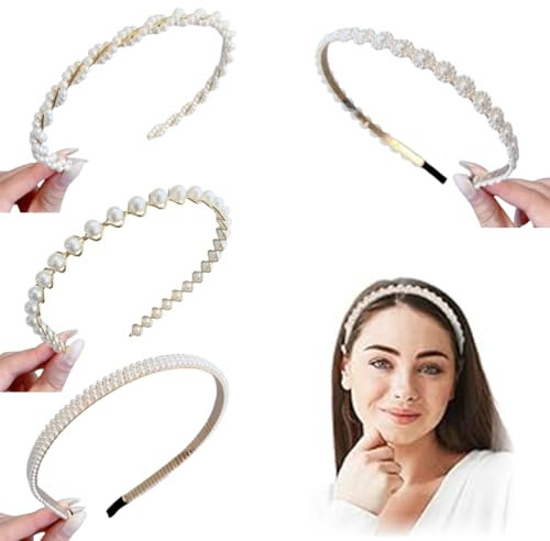 LAKJUOZ Bande De Cheveux Perle Serre Tete Femme 4 Pièces Serre Tete Femme Perle Bandeaux De Perles Accessoires De Cheveux Mariage De Cerceau De Cheveux Pour Anniversaire Noël Cadeaux De Fête De Maria