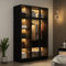 Kleiderschrank aus gehärtetem Glas, 6-türiger Kleiderschrank mit eingebauter 5-Segment-Lichtleiste, Schlafzimmerschrank, Kleiderschrank mit mehrlagigen Einlegeböden, aus MDF, 120x48x190 cm, Schwarz