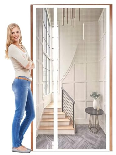 Rideau Aimanté pour 175×220cm Blanc Rideau Moustiquaire Moustiquaire sur Mesure de Porte Anti Insecte Mouche Moustique pour Porte d Entrée Intérieur/Couloirs