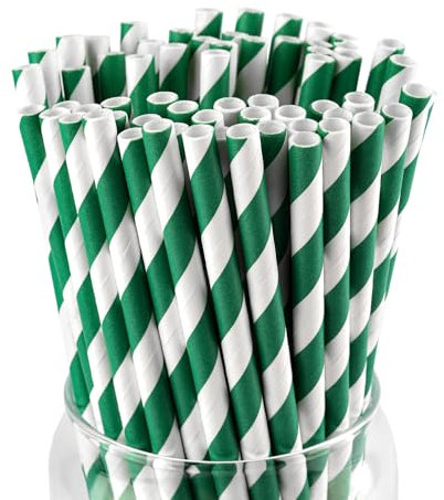 Paktalk Straws, Biodegradable Straws, Dark Green Paper Straws for Drinks, Cocktails, Events and Parties (0.6 x 19.7 cm)