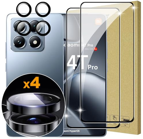 Lemxiee Film pour Xiaomi 14T Pro Verre Trempé [2+1 Pièces] Caméra Arrière Protecteur Film + Protecteur d'écran HD cadre invisible Verre Trempé pour Xiaomi 14T Pro