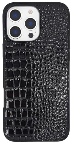 DMaos for iPhone 16 Pro Case for Women, Crocodile Synthetic Patent Leather Cover, Classic Fashion for iPhone16 Pro 2024 6.3 Inch - Black