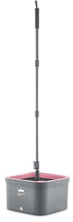 Swan x Lynsey SWFC1002QOCN Turbo Spin Mop with Rinse and Wring 360° Spin Cycle, Two 2.5L Water Tanks, Collapsible Handle, Microfibre Pad and Machine Washable Heads, Pink and Grey