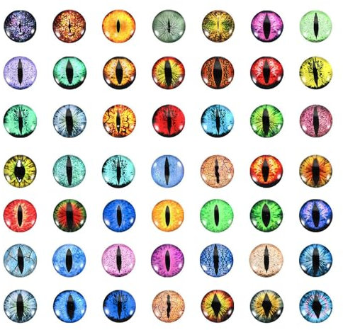 PATIKIL 8mm Yeux de Dragon, 100PCS Œil en Verre Artificielles Ronds Animaux, Yeux de Securite Amigurumi Cabochon pour Fabrication de Poupées en Argile Artisanat DIY Bijoux, Multicolore