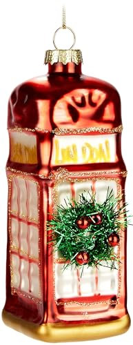 BRUBAKER Telefonzelle UK - Handbemalte Weihnachtskugel aus Glas - 13 cm Baumkugel - England Weihnachtsdekoration - Mundgeblasener Christbaumschmuck - Figur Lustig Deko Anhänger