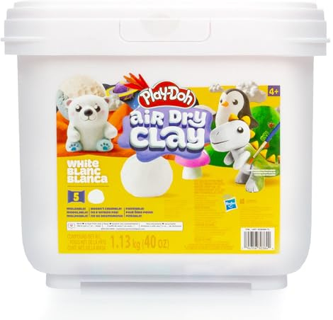 Play-Doh White Air Dry Clay Bucket, 40oz, for Kids 4+ | 5 Air Drying Clays in Resealable Bags, No Baking Required, Project Guide & Portable Storage, Sculpting & Modelling