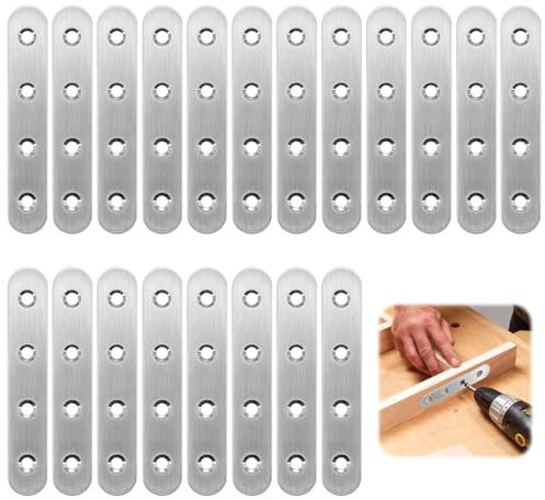 20 Piezas Planos Placas de Fijación de Metal, 97x16x1.75mm Placa Union Soportes, Plano Pletina Acero Inoxidable, Soportes de Esquina Recto Unión, Construcción de Madera Dura y Barandillas de Madera