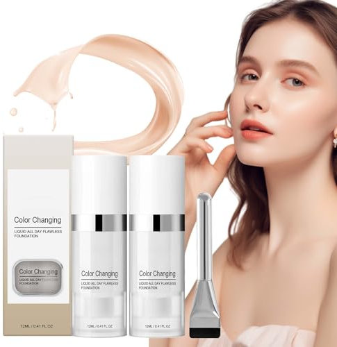 2 Stück Foundation Color Changing 12ml Foundation Make Up,Farbwechselnde Foundation für Reife Haut,Concealer,Feuchtigkeitsspendendes,Langanhaltendes Make-Up,für Alle Hauttypen Geeignet