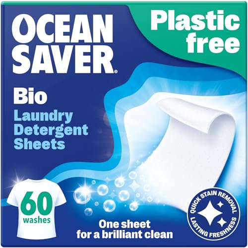 OceanSaver Eco Laundry Detergent Sheets | Bio | Eco-Friendly, Biodegradable & Freshly Scented | Zero-Waste & Removes Tough Stains | Vegan, Plastic & Cruelty-Free | Plant Based Formula (60 Washes)
