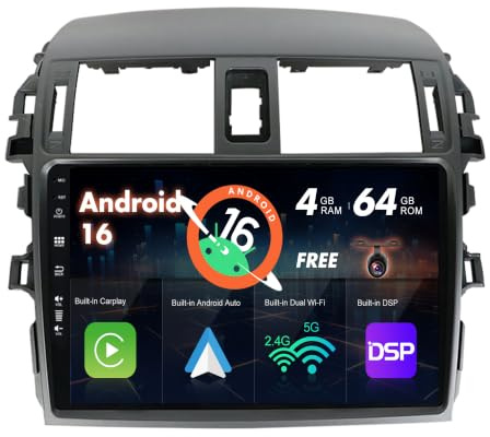 SXAUTO Android 16 IPS Autoradio für Toyota Corolla Altis (2009-2013) - Eingebaut CarPlay Android Auto - Rückfahrkamera KOSTENLOS - 4G+64G - Lenkradsteuerung DAB Fast-Boot Bluetooth - 2 Din 9 Zoll