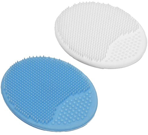 Qusedwey Exfoliating and Massaging Cradle Cap Silicon Brush for Baby,Blue and White 2 Pack