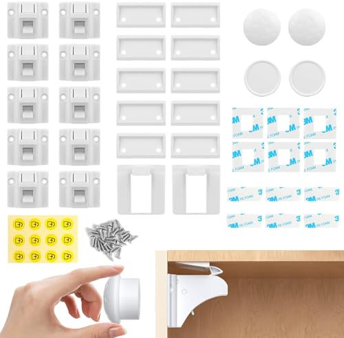 Babysicherheit Magnetisches Schrankschloss, Kindersicherung Schrank,10 Schlösser mit 2 Schlüssel, Magnetische Kindersicherung, ohne Bohren und Schrauben für Schrank und Schubladen (Weiß)