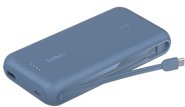Belkin Batterie Externe (câble intégré, 20K, PD 30 W, Recharge Rapide USB-C Power Delivery, Chargeur Portable pour Tous modèles d’iPhone 16, iPad Pro, Galaxy S25, etc., Bleu)