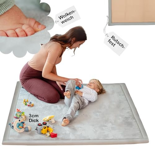BabybeFun Krabbelmatte Baby - kuschelig weich - 3cm Dicker Teppich Kinderzimmer 120x120x3cm - rutschfest - Spielmatte Baby - Spielteppich Kinder - Krabbeldecke - Kinderteppich - perfekt zum Krabbeln