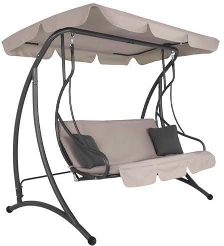 Hollywoodschaukel 3-Sitzer Wetterfest Gartenschaukel Mit Dach & Kissen Schaukelbank Balkon Relaxbank Mit Liegefunktion Für Garten Terrasse 190 cm Springos