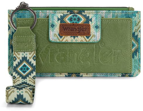 Wrangler Handgelenk-Geldbörse für Damen, Western-Clutch, RFID-Geldbörse für Damen, Künstler-Grün, 8.12” x 4.5” x 1.12”