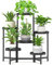 iDavosic.ly Pflanzenständer Metall Kunststoffe mit 6 Ebenen, Blumenständer Plant Stand Indoor Outdoor, Pflanzenregal Blumenregal Mehrstöckig für Draußen Balkon Wohnzimmer Terrasse, (Schwarz)