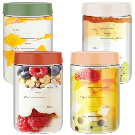 Petyoung 4 Stück Meal Prep Gläser 750ml, Overnight Oats Gläser, Einmachgläser mit Schraubdeckel für Joghurt, Salat, Müsli, Smoothie