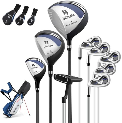 FANTASK 9 teiliges Golfset, Golfschläger Set mit Golftasche & Regenhaube, Herren Golfschlägersätze mit Putter, Driver & Fairway & Hybrid & Eisen, Blau