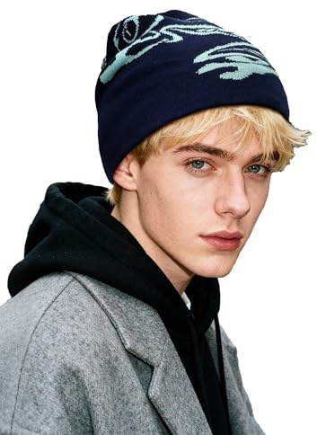 Clakllie Hip Hop Y2k Beanie Warme Strickmütze für Herren Damen Weiche Fisherman Mütze Laufmützen Graphic Skull Cap